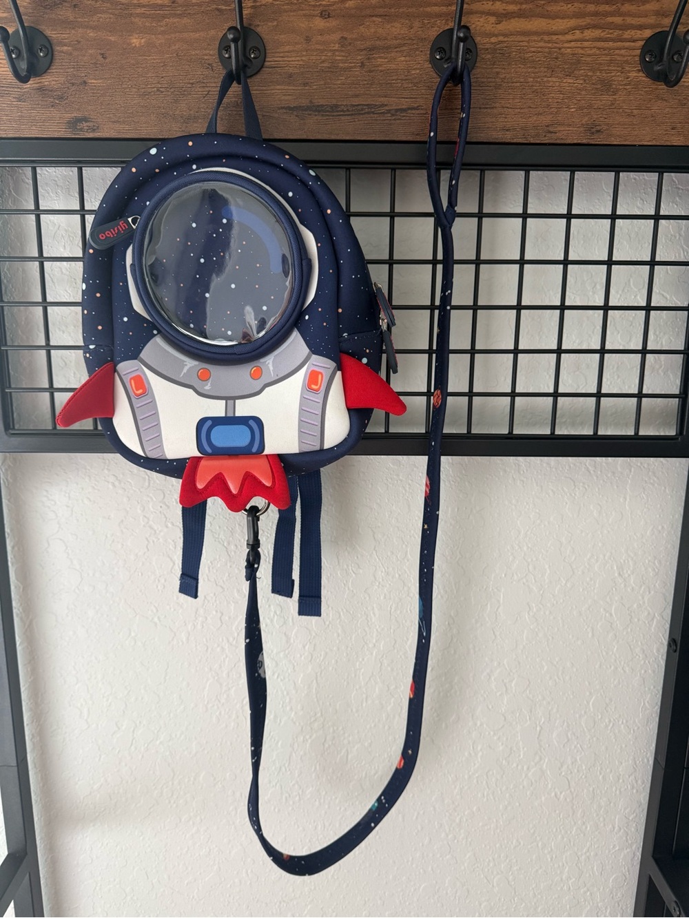 Kids Space Rocket Backpack with Leash - Navy Blue